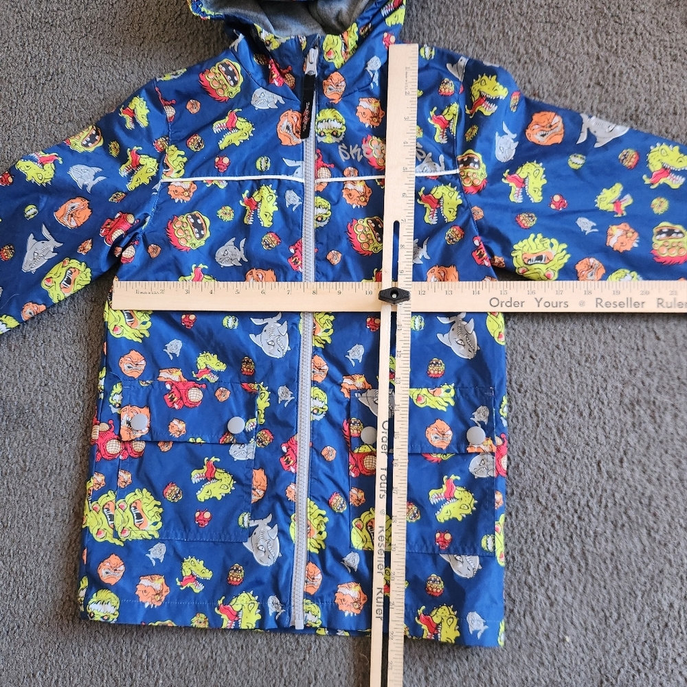 SKECHERS Kids Rain Jacket Size 7 Blue Monsters Hood Outerwear Full Zip - Picture 10 of 13
